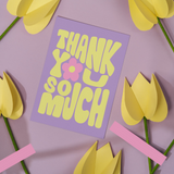 Thank You So Much Greeting Card (retro purple flower)