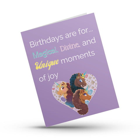 Afro Unicorn Kids Birthday Greeting Card