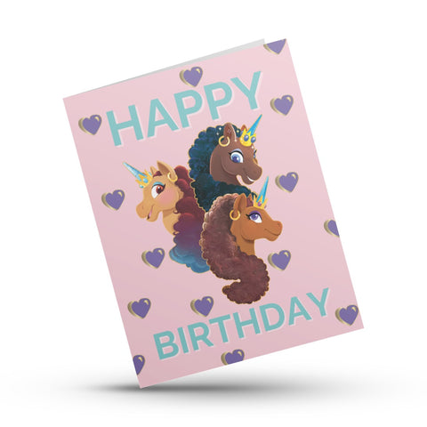 Afro Unicorn Happy Birthday Card