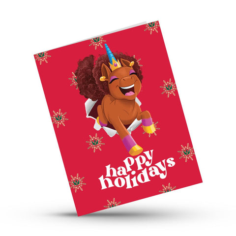 Afro Unicorn Happy Holidays Card