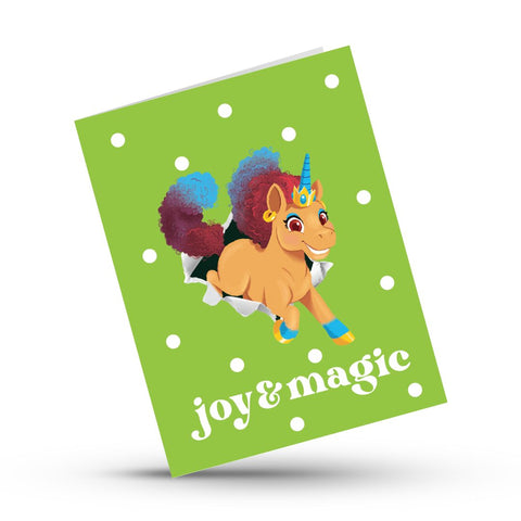 Afro Unicorn Joy & Magic Christmas Card