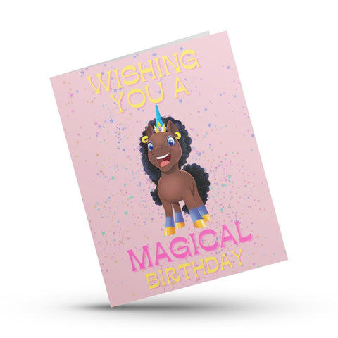 Magical Birthday Afro Unicorn Greeting Card